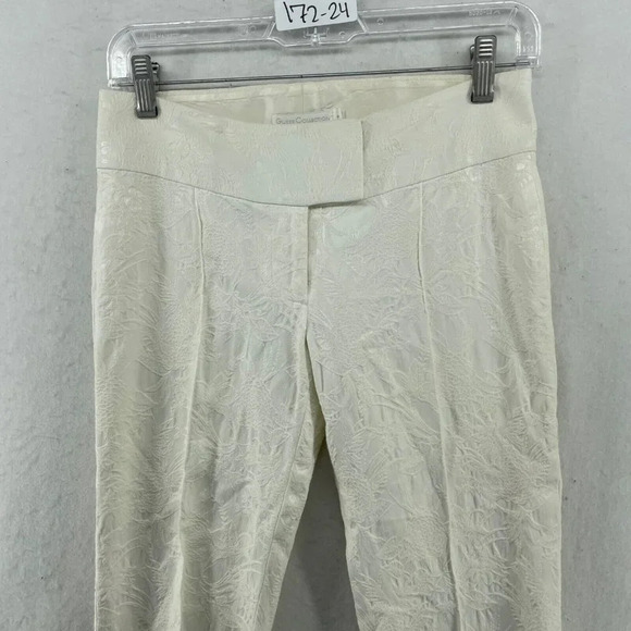 Guess Capri Pants Women's Sz 0 Ivory Embroidered Floral Low-Rise Straight Leg - Picture 6 of 11